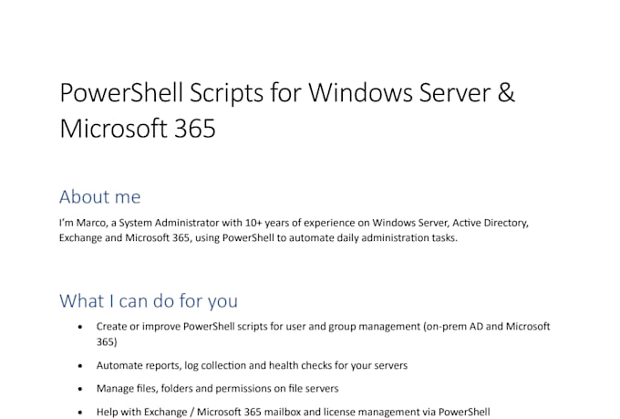 write powershell scripts for windows server and microsoft 365 automation